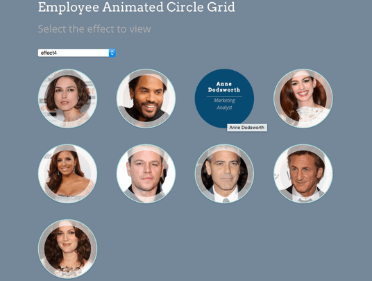 Employee Spotlight Pro WordPress plugin offers animated hover effects on grid views