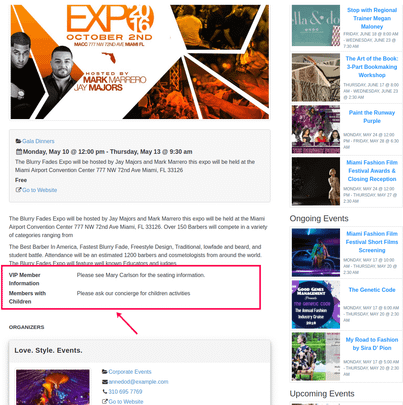 Displaying custom attributes or taxonomies on the frontend pages is very easy using WP Easy Events WordPress plugin.